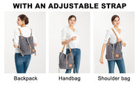 Sac à main KONO pour femme, sac à dos en toile, grand modèle, antivol, sac bandoulière multifonctionnel