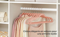Cintres en Velours, Lot de 30/50, Antiglisse, avec Encoches, Barre pour Pantalons, Crochet Pivotant à 360°, Gain de Place, Épaisseur 0,6 cm, Longueur de 43 cm, Beige Sable/Noir Classique/Gris/Blanc/Rose Clair