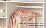 Cintres en Velours, Lot de 30/50, Antiglisse, avec Encoches, Barre pour Pantalons, Crochet Pivotant à 360°, Gain de Place, Épaisseur 0,6 cm, Longueur de 43 cm, Beige Sable/Noir Classique/Gris/Blanc/Rose Clair