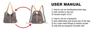 Sac à main KONO pour femme, sac à dos en toile, grand modèle, antivol, sac bandoulière multifonctionnel