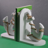 Serre-livre en bois avec ancres marines blanches et corde naturelle style bord de mer