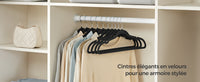 Cintres en Velours, Lot de 30/50, Antiglisse, avec Encoches, Barre pour Pantalons, Crochet Pivotant à 360°, Gain de Place, Épaisseur 0,6 cm, Longueur de 43 cm, Beige Sable/Noir Classique/Gris/Blanc/Rose Clair