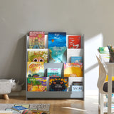SoBuy KMB32 Bibliothèque pour enfants Étagère pour enfants Support pour journaux avec 4 étagères Étagère de rangement pour enfants Blanc