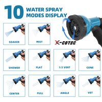 X-COTEC Tuyau d'Arrosage Extensible 15m/30m, Raccords Laiton 1/2" 3/4", Pistolet 10 Jets, Tuyau Flexible pour Jardin et Auto