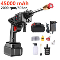 50Bar 200W Wireless High Pressure Car Wash Washer Gun 30000mAh Battery Foam Generator Water Gun Cleaner Car Washing Machine