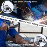 Poste à souder MIG/MMA 2 en 1, à alimentation automatique du fil, avec onduleur CC et soudage par contact sans protection gazeuse.