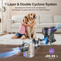 Aspirateur sans fil Inse S7P, 60 kPa, bac à poussière de 1,3 L, batterie amovible, pour poils d'animaux, tapis et sols durs