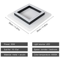 Plafonnier carré en acrylique plafonnier LED moderne, plafonniers LED blancs 6500K pour chambre bureau cuisine salon