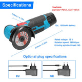 Meuleuse d'angle miniature 12 V 19 500 tr/min, sans fil, batterie lithium rechargeable, puissance Cushing.