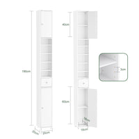 Armoire de salle de bain haute SoBuy BZR34 à 5 compartiments, 1 tiroir et portes, blanche, dimensions approximatives : 20 x 180 x 20 cm.