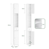 Armoire de salle de bain haute SoBuy BZR34 à 5 compartiments, 1 tiroir et portes, blanche, dimensions approximatives : 20 x 180 x 20 cm.