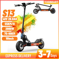 Trottinette électrique adulte S13, autonomie 75-90 km, 48 V 20,8 Ah, moteur 1000 W x 2, toilettes électriques pliables, TODIMART