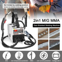 Poste à souder MIG/MMA 2 en 1, à alimentation automatique du fil, avec onduleur CC et soudage par contact sans protection gazeuse.