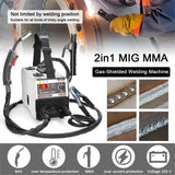 Poste à souder MIG/MMA 2 en 1, à alimentation automatique du fil, avec onduleur CC et soudage par contact sans protection gazeuse.
