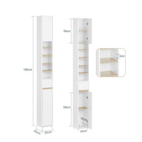 Armoire de salle de bain haute SoBuy BZR34 à 5 compartiments, 1 tiroir et portes, blanche, dimensions approximatives : 20 x 180 x 20 cm.