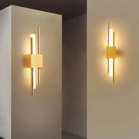 Appliques murales LED 10W, applique murale intérieure cylindrique double parallèle, applique miroir de salle de bain pour chambre à coucher (blanc chaud 3000K, or)
