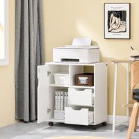 SoBuy FBT105-W table d'imprimante avec 2 tiroirs et 1 porte fichiers armoire rouleau conteneur chariot de bureau chariot latéral conteneur de bureau blanc