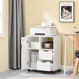 SoBuy FBT105-W table d'imprimante avec 2 tiroirs et 1 porte fichiers armoire rouleau conteneur chariot de bureau chariot latéral conteneur de bureau blanc