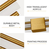 Appliques murales LED 10W, applique murale intérieure cylindrique double parallèle, applique miroir de salle de bain pour chambre à coucher (blanc chaud 3000K, or)