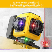 Niveau laser professionnel 4D à 16 lignes, affichage automatique de la puissance à 360° (horizontal et vertical), faisceau vert.