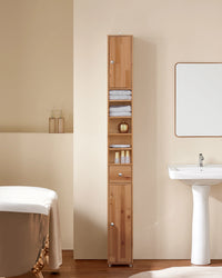 Armoire de salle de bain haute SoBuy BZR34 à 5 compartiments, 1 tiroir et portes, blanche, dimensions approximatives : 20 x 180 x 20 cm.