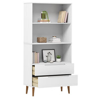 Bibliothèque en bois massif de pin - 2 tiroirs - 85 x 35 x 170,5 cm