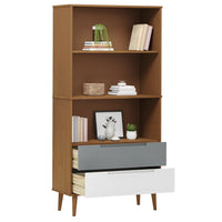 Bibliothèque en bois massif de pin - 2 tiroirs - 85 x 35 x 170,5 cm
