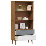 Bibliothèque en bois massif de pin - 2 tiroirs - 85 x 35 x 170,5 cm