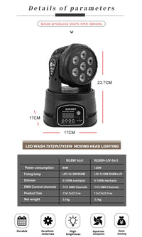 SHEHDS-Lumière LED à Tête Mobile pour ixMusicale Chang DJ, Discothèque, brev, 7x12W, RGBW/7x18W, 6 en 1