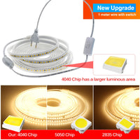 Nouvelle arrivée : Bande LED 220V 4040 Haute sécurité Haute luminosité 120 LED/m 13 W/m Étanche Flexible Lumière LED La meilleure bande LED.