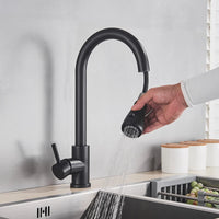 Robinet de cuisine extractible en argent, robinet de cuisine en Nickel à poignée unique, poignée monotrou, pulvérisateur pivotant, robinet mitigeur d'eau