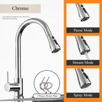 Robinet de cuisine extractible en argent, robinet de cuisine en Nickel à poignée unique, poignée monotrou, pulvérisateur pivotant, robinet mitigeur d'eau