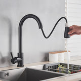 Robinet de cuisine extractible en argent, robinet de cuisine en Nickel à poignée unique, poignée monotrou, pulvérisateur pivotant, robinet mitigeur d'eau