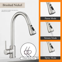 Robinet de cuisine extractible en argent, robinet de cuisine en Nickel à poignée unique, poignée monotrou, pulvérisateur pivotant, robinet mitigeur d'eau
