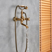 Ensemble de robinets de baignoire-douche en laiton Antique, salle de bains, mitigeur de baignoire mural à double poignée avec douchette et bec pivotant