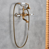 Ensemble de robinets de baignoire-douche en laiton Antique, salle de bains, mitigeur de baignoire mural à double poignée avec douchette et bec pivotant