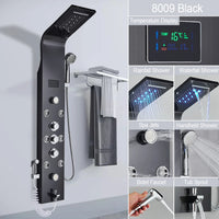 Robinet de douche à lumière LED noire, salle de bains, SPA, Jet de Massage, système de colonne de douche, cascade, panneau de douche de pluie, robinet pulvérisateur de Bidet