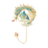 Marque-page en métal doré représentant un dragon asiatique, avec chaîne et fleur décorative