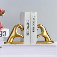 Serre-livres en résine dorée, design mains formant un cœur, élégant et artistique