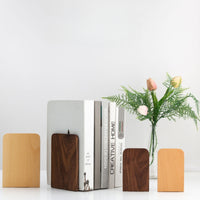 Serre-livres en bois massif hêtre et noyer, design minimaliste et robuste
