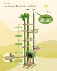 Arbre à chat Cactus du sol au plafond, tour à chat réglable en hauteur avec Hamac confortable pour condote de chat et arbre à gratter, grand arbre d'activité