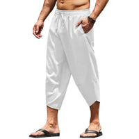 Pantalon large en coton et lin pour homme, sarouel décontracté, longueur mollet, pantalon baggy, vêtements de plage hawaïens, mode Harajuku, été