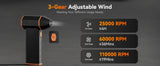 Souffleur d'air électrique WOLFBOX MF50 - Puissance maximale de 110 000 tr/min, moteur sans balais rechargeable à 3 vitesses pour voiture, PC, maison et extérieur