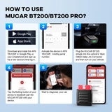 MUCAR BT200/BT200 Pro OBD2 Outil de diagnostic Bluetooth Diagnostic complet du système, réinitialisation de l'huile SAS 15 Scanner OBD 2 pour tous les véhicules Lecteur de codes