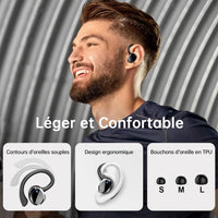 Écouteurs sans fil, Bluetooth 5.3, basses stéréo, micro intra-auriculaire antibruit, étanches IP7, pour le sport, autonomie de 40 heures.