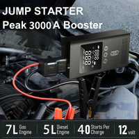 Démarreur portable avec pompe à air, démarreur de batterie de voiture 3000 A, compresseur d'air 150 PSI, gonfleur de pneus, lampe LED