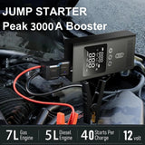 Démarreur portable avec pompe à air, démarreur de batterie de voiture 3000 A, compresseur d'air 150 PSI, gonfleur de pneus, lampe LED