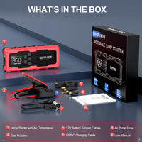 Démarreur de voiture avec compresseur d'air 26800mA/21800mAh, batterie externe, gonfleur de pneus numérique 12V