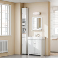 Armoire de salle de bain haute SoBuy BZR34 à 5 compartiments, 1 tiroir et portes, blanche, dimensions approximatives : 20 x 180 x 20 cm.