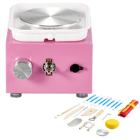 SucceBuy Mini roue de poterie 0-320 tr/min vitesse réglable bassin détachable 2,56 pouces/3,94 pouces 2 platines Art artisanat travail maison bricolage rose